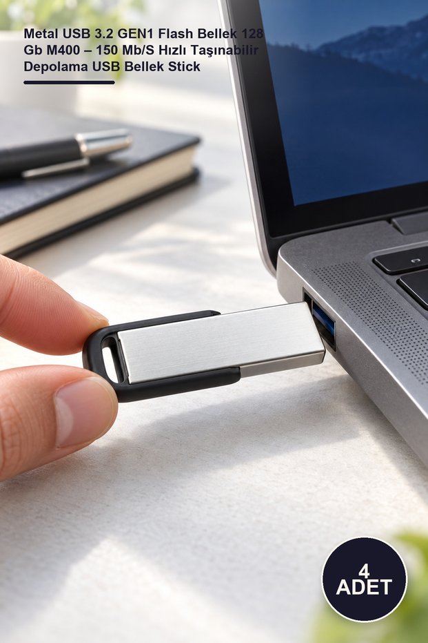 4 Pieces Metal USB 3.2 Gen1 Flash Memory 128 Gb M400 – 150 Mb/S Fast Portable Storage USB Memory Stick