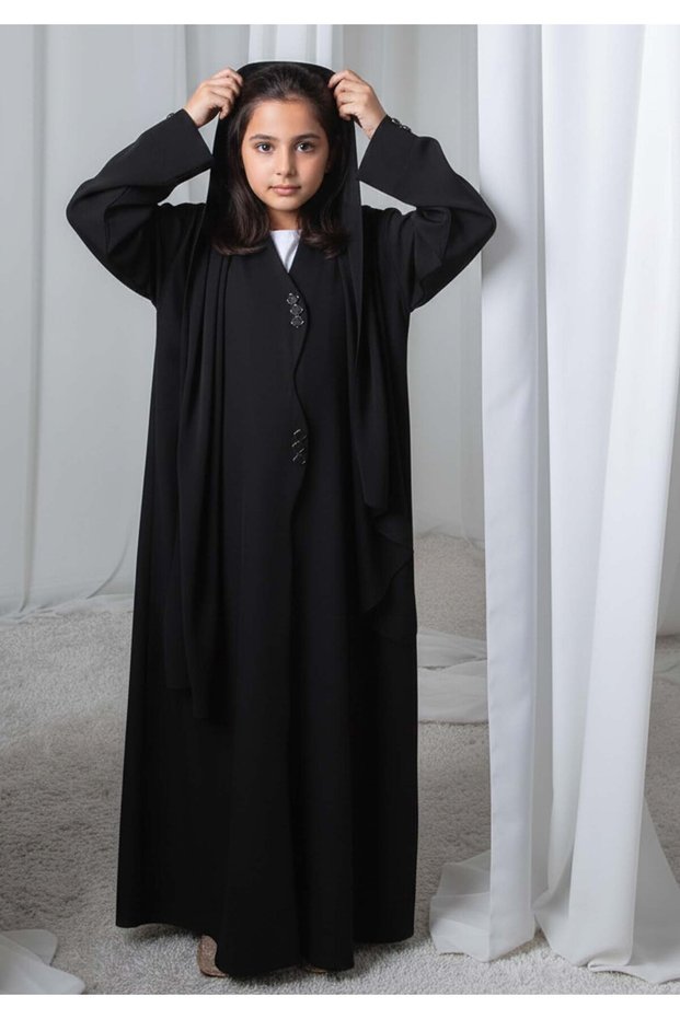 Kids Abaya With Sheila I Elegant Black Barbie Crepe Modest Wear for Girls