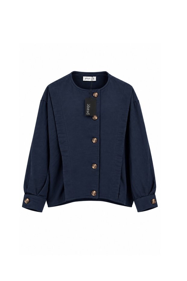 Buttoned Muslin Jacket Navy Blue