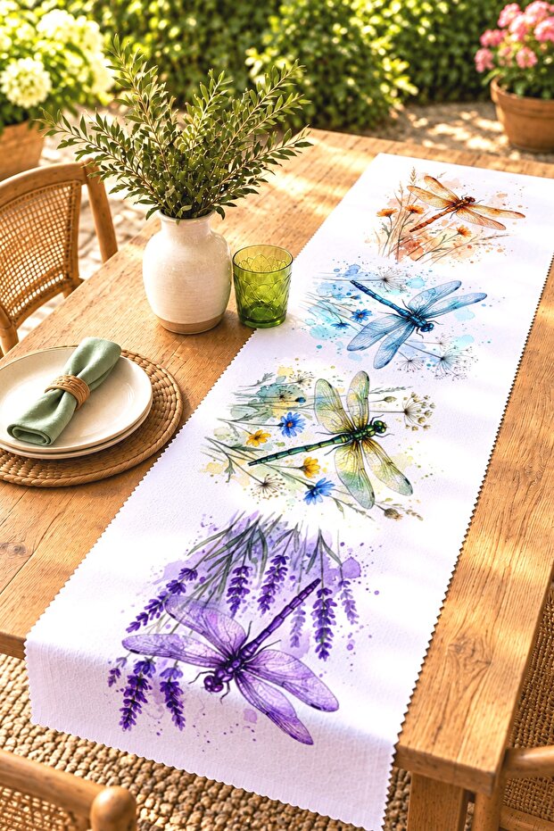 Colorful Dragonflies Patterned Runner / Tablecloth / Placemat
