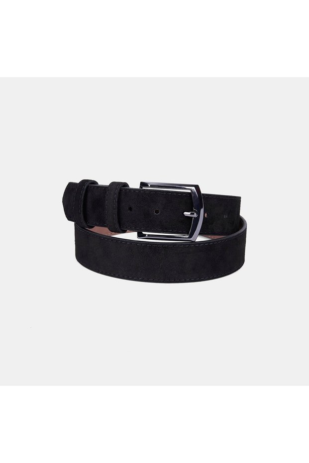 Men's Black Edge-Stitched Suede Sports Belt