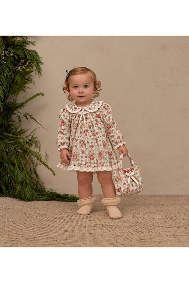 Rosalie Garden | Gots Certified Fabric 100% Cotton 4 Layer Muslin Baby Dress and Bag Set