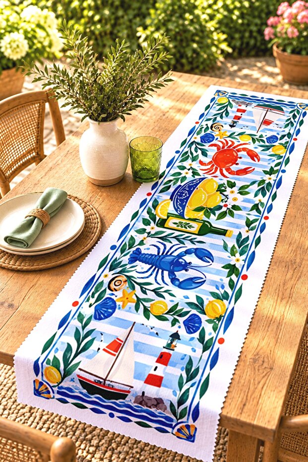 Seafood Patterned Runner / Tablecloth / Placemat