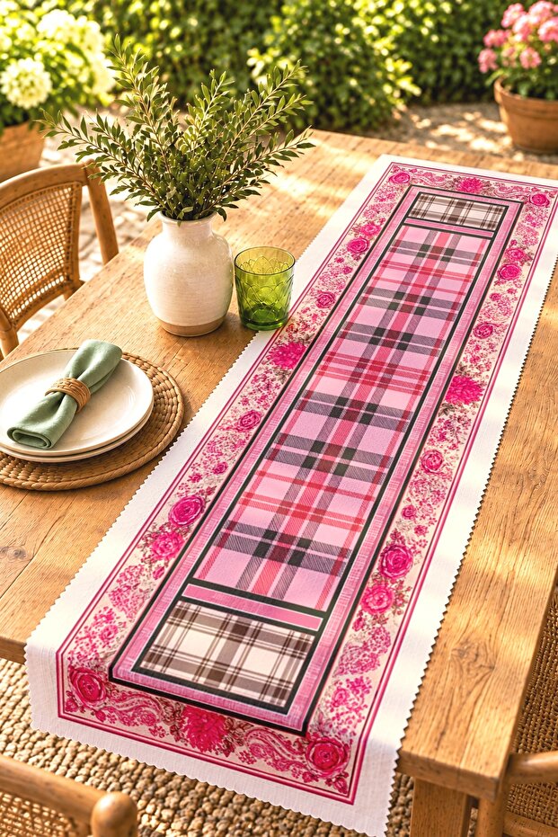 Pink Plaid Horses Patterned Runner / Tablecloth / Placemat