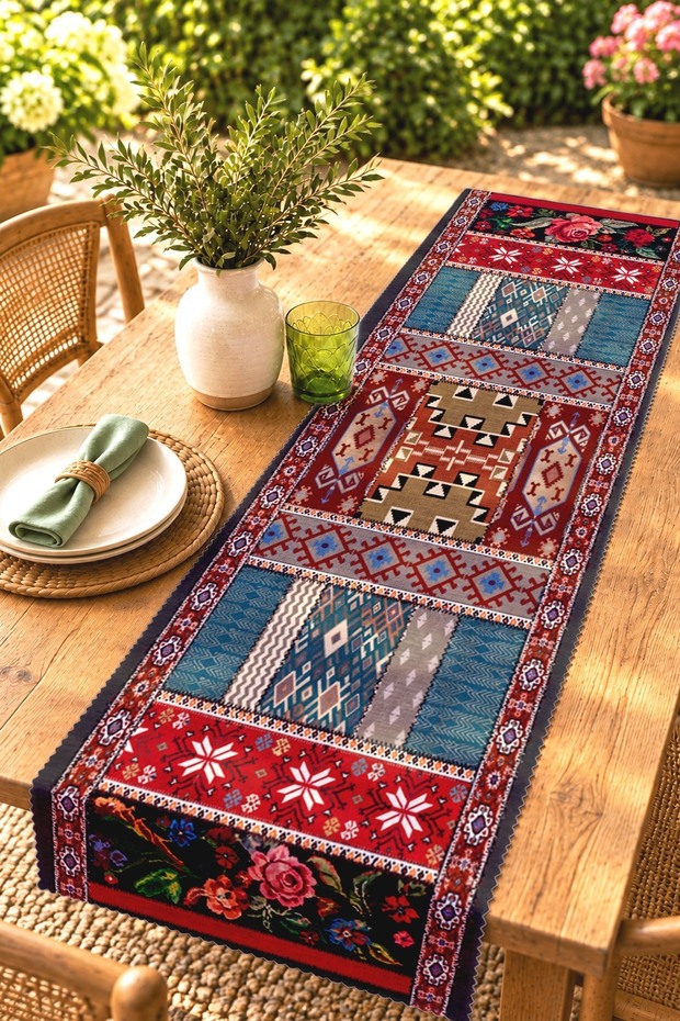 Ethnic Anatolian Carpet Patterned Runner / Tablecloth / Placemat