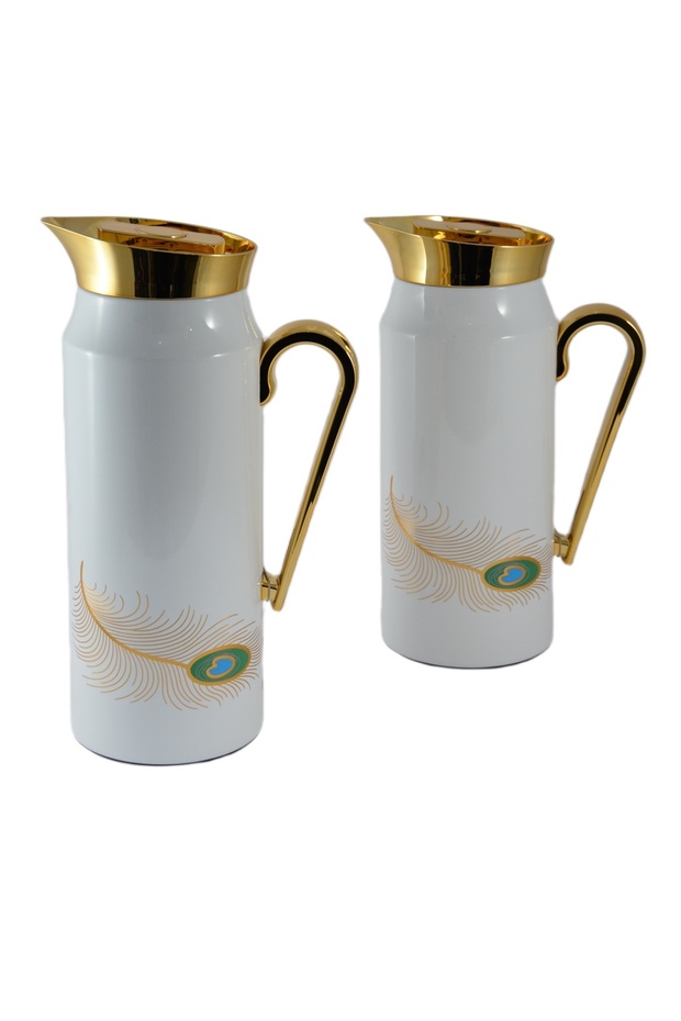 2-Piece Thermal Flask Set, 0.75L & 1L, White / Gold