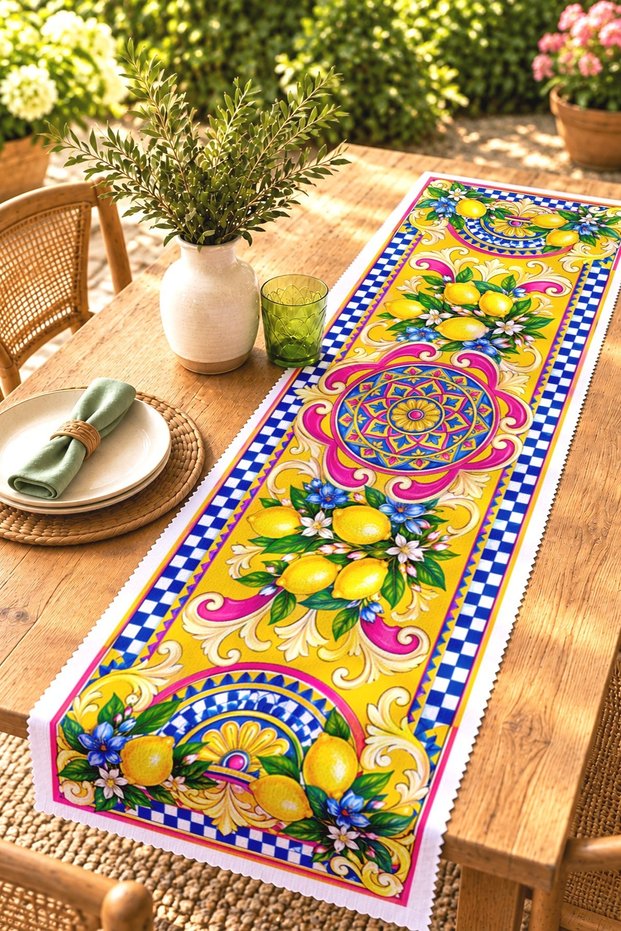 Classic Lemon Design Patterned Runner / Tablecloth / Placemat