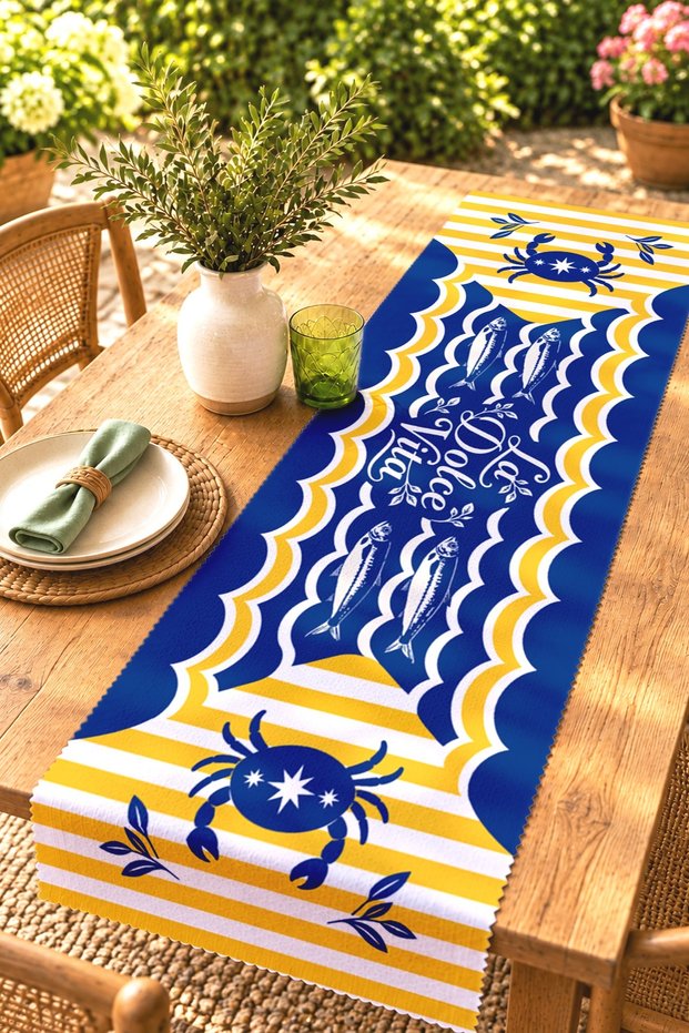 Sea Crab and Fish Patterned Runner / Tablecloth / Placemat