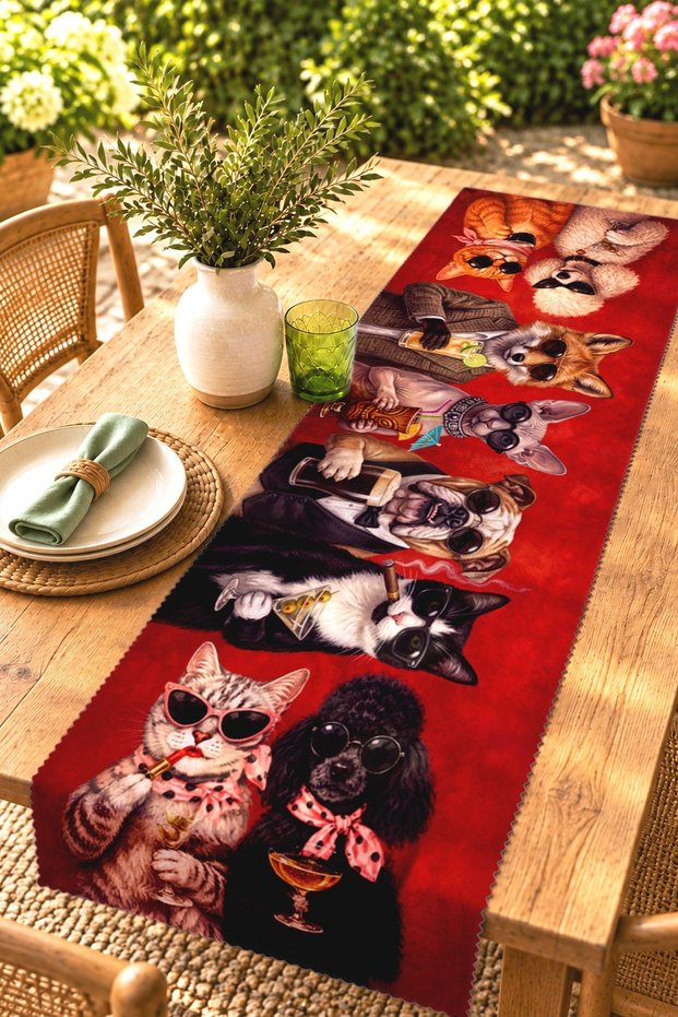 Fun Cat and Dog Patterned Runner/Tablecloth/Placemat