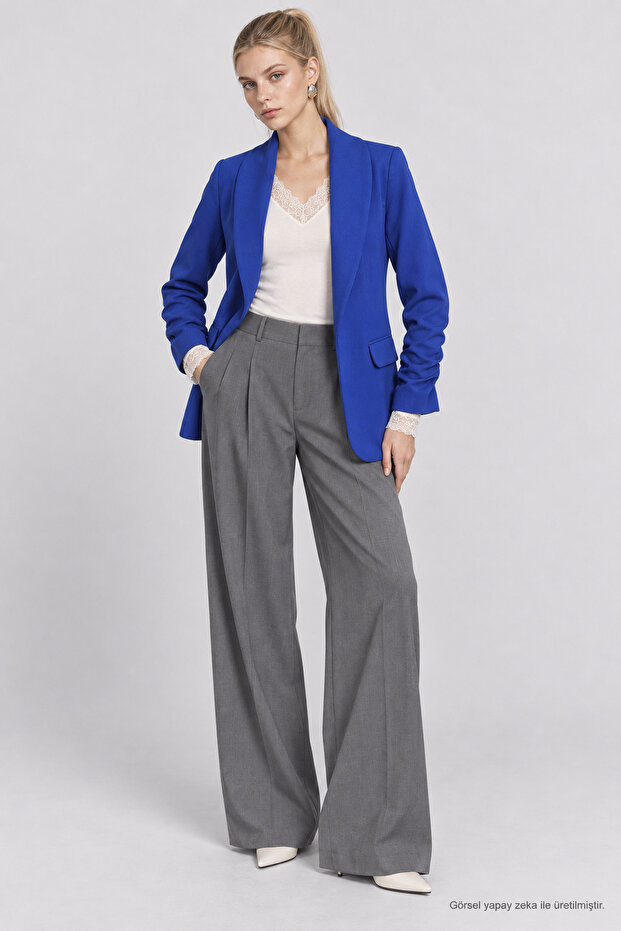 Padded Drawstring Detailed Woven Blazer Jacket Lnt0050 Dark Blue