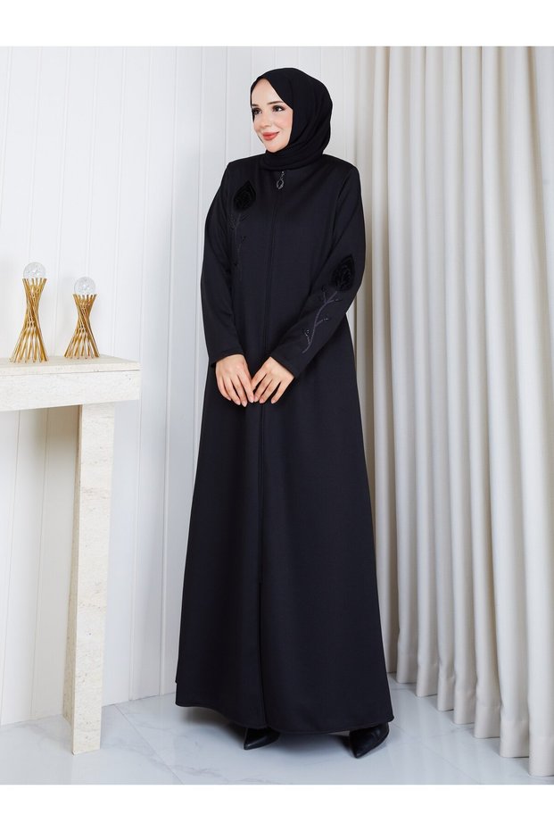 Medium Thickness, Unlined, Stylish Quality Full-Length Winter Seasonal Coat with Embroidery and Stone Details