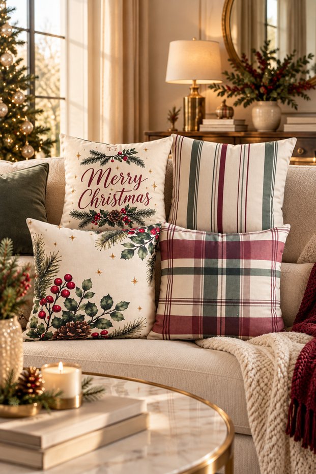 Double-Sided Printed Hearth Patterned Set of 4 Suede Throw Pillow Covers - New Year - Christmas
