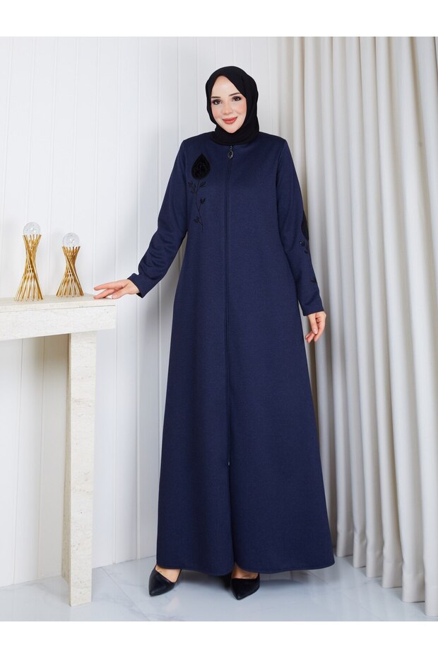 Medium Thickness, Unlined, Stylish Quality Full-Length Winter Seasonal Coat with Embroidery and Stone Details