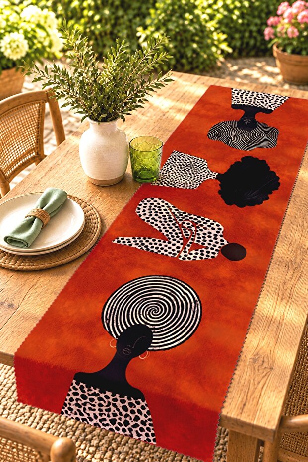 Black Female Silhouette Patterned Runner / Tablecloth / Placemat