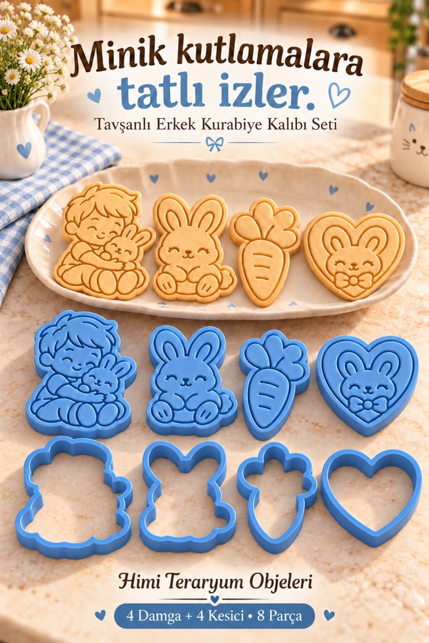 Rabbit Cookie Mold and Stamp Set Boy's Birthday Carrot Heart