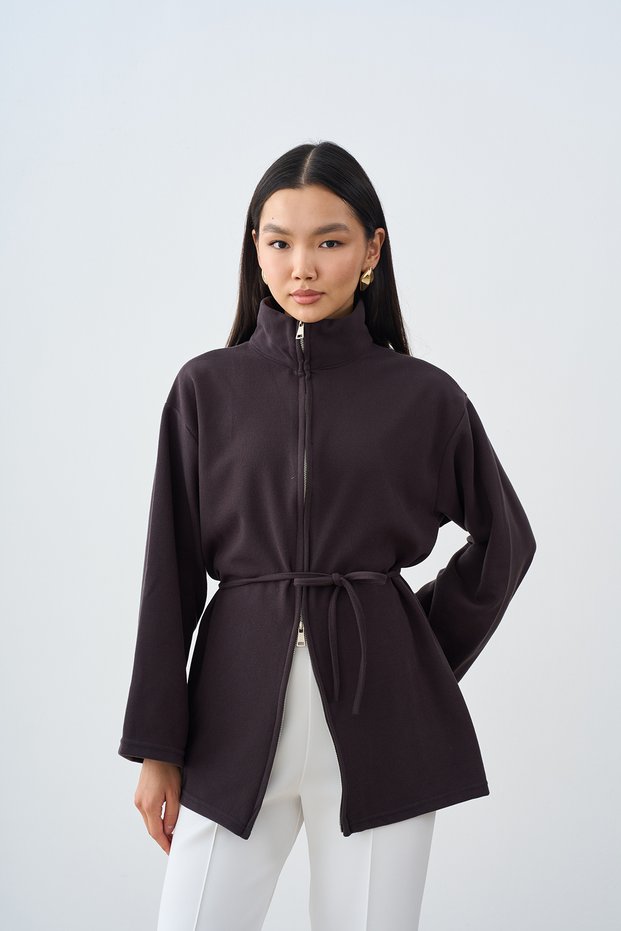 Women's Waist-Tie Zippered Jacket Navy Blue