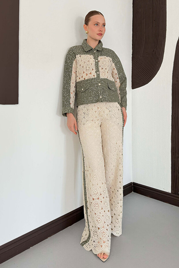 Denim Detailed Lace Trousers | F1759