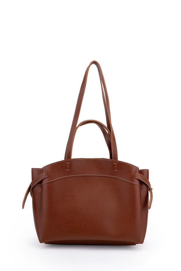 Leather Sole Women's Shoulder Bag with Makeup Bag and Side Belt Detail