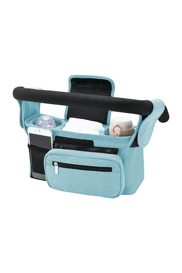 Universal Baby Stroller Organizer Bag with Multiple Pockets, Bottle Holders, Detachable Handbag