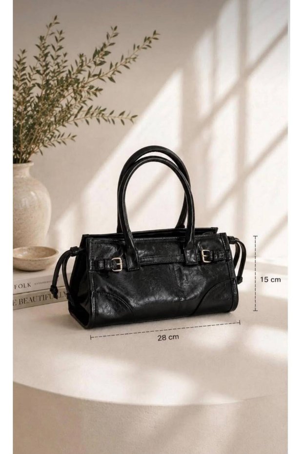 Women's Black Belted Hand and Shoulder Bag