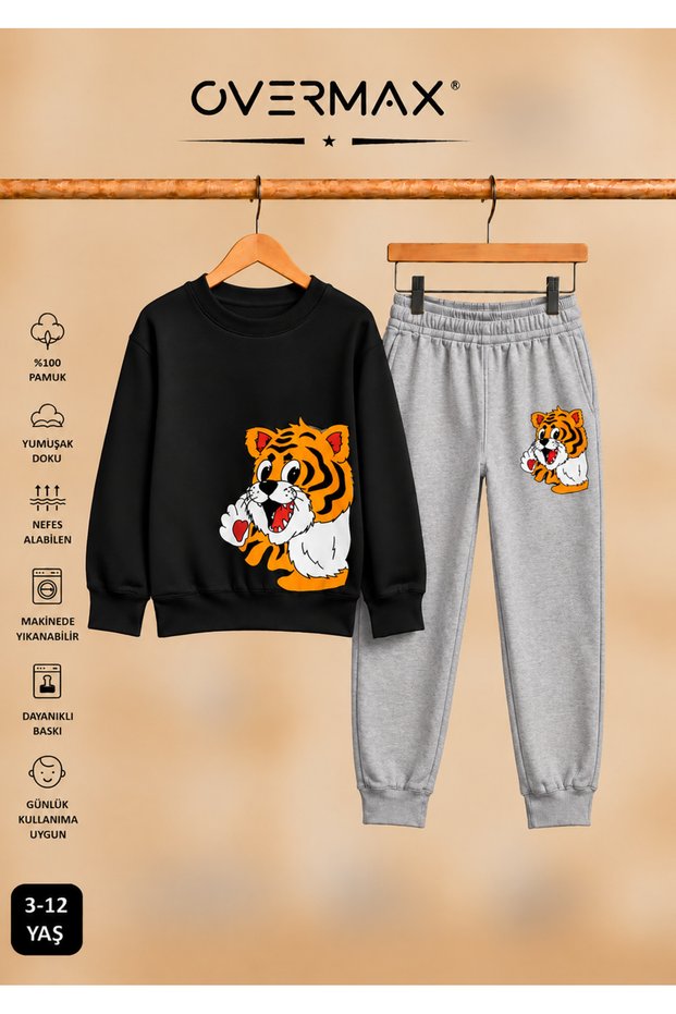 Baby Tiger Printed Children's Crew Neck Sweatshirt Set – Ages 3-12