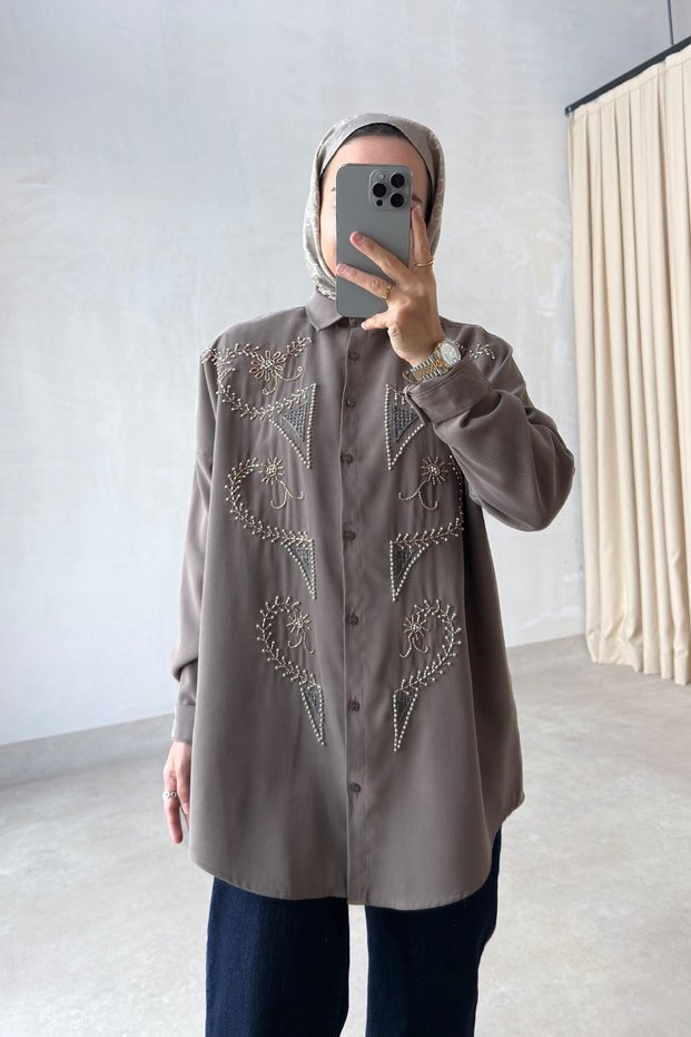Orion Beaded Embroidered Shirt - Mink