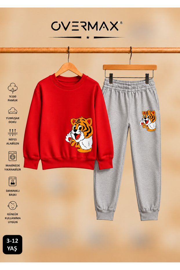 Baby Tiger Printed Children's Crew Neck Sweatshirt Set β Ages 3-12