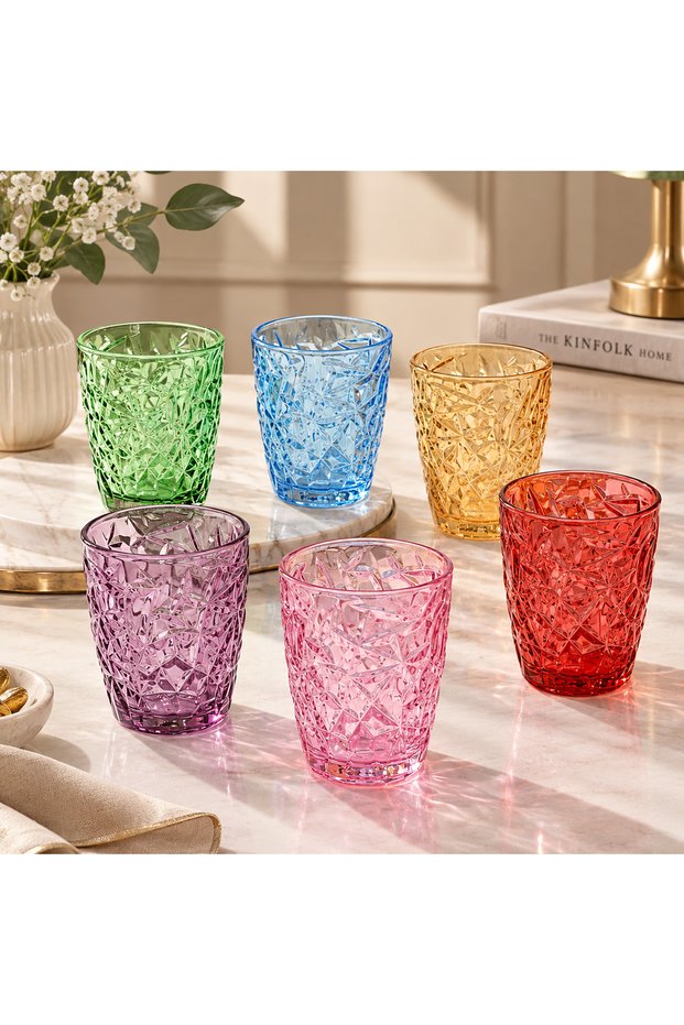 Vintage Style Set of 6 Colorful Cocktail and Soft Drink Glasses