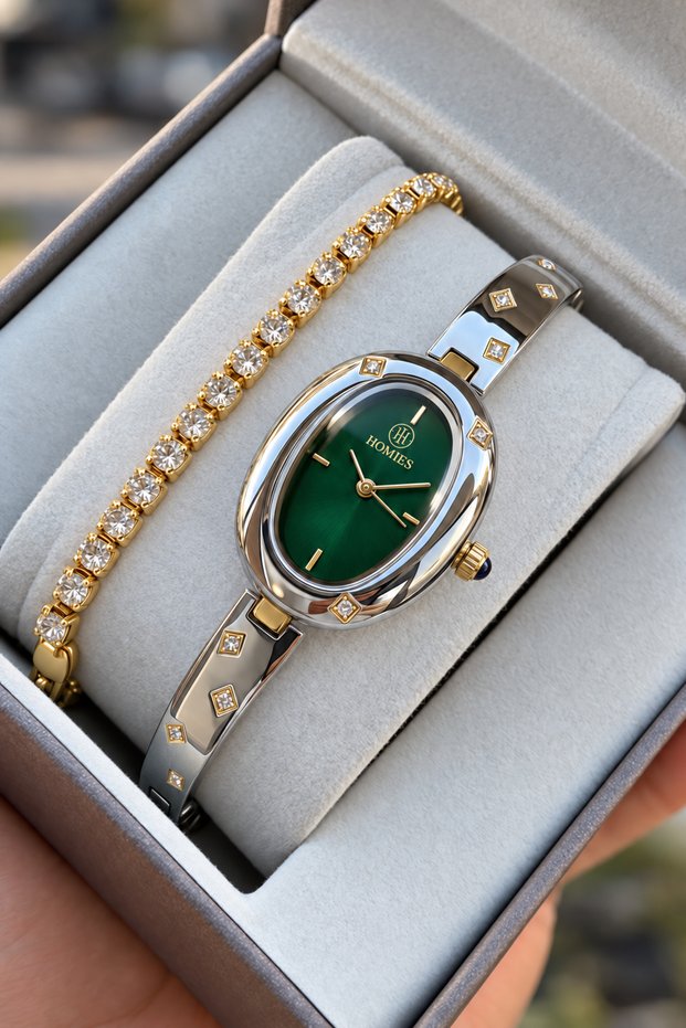 Women's Wristwatch Strap Adjustable by Clamp on the Wrist. Gift Box and Bracelet.Hmgss0121-1