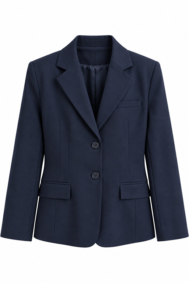 Navy Blue Polyviscon Blazer Jacket - 2Y9281