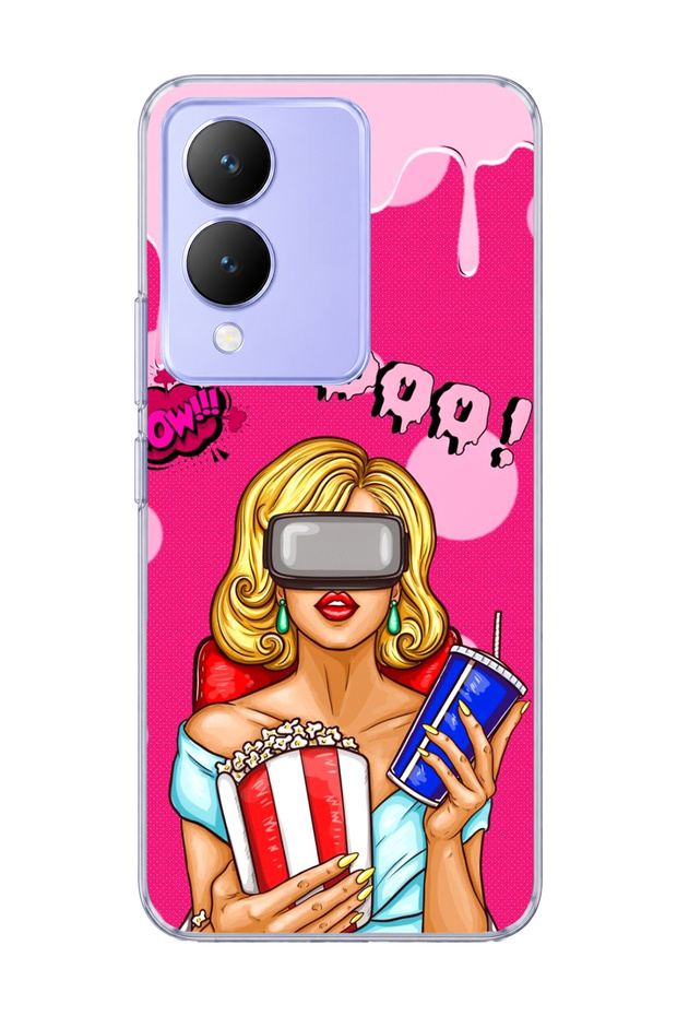 Vivo Y17S Compatible Blonde Woman Popcorn Printed Transparent Phone Case