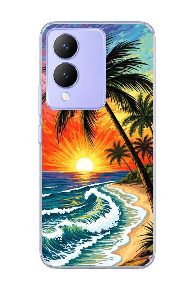 Vivo Y17S Compatible Palm Coast Oil Painting Printed Transparent Phone Case