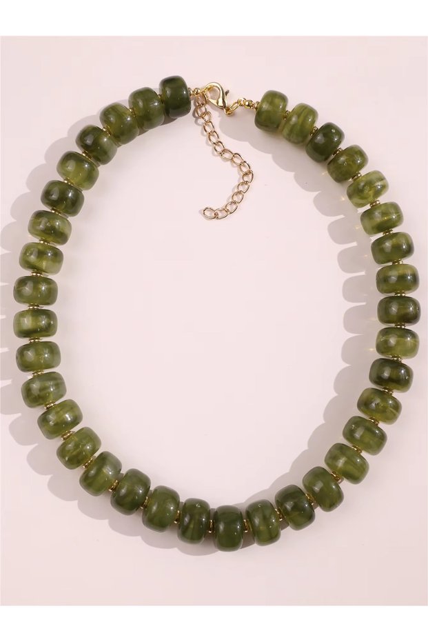 green Bohemia Vintage Acrylic Abacus Beads Necklace for Women Geometric Colorful Stackable Choker Ne