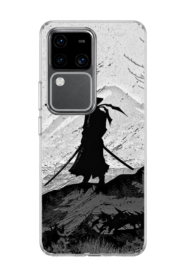 Vivo V30 5g Compatible Samurai Black and White Printed Transparent Phone Case