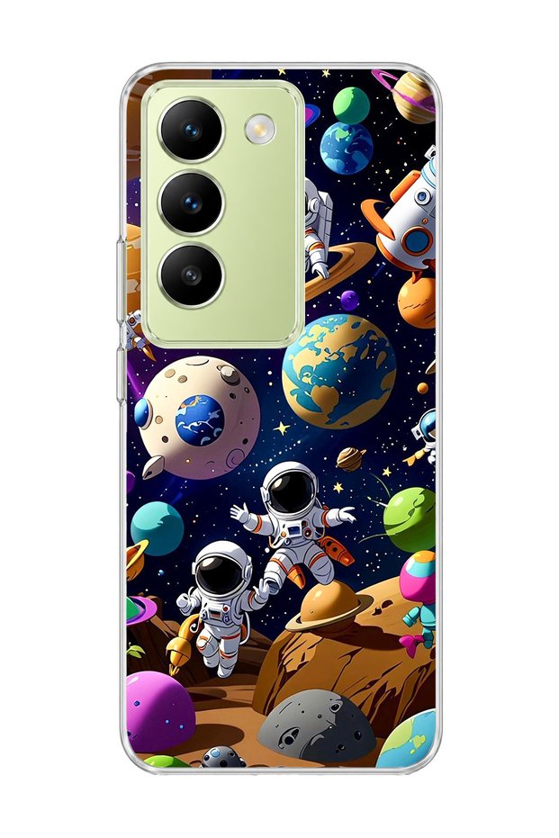 Vivo V30 Lite 4g Compatible Cute Astronaut Planet Printed Transparent Phone Case