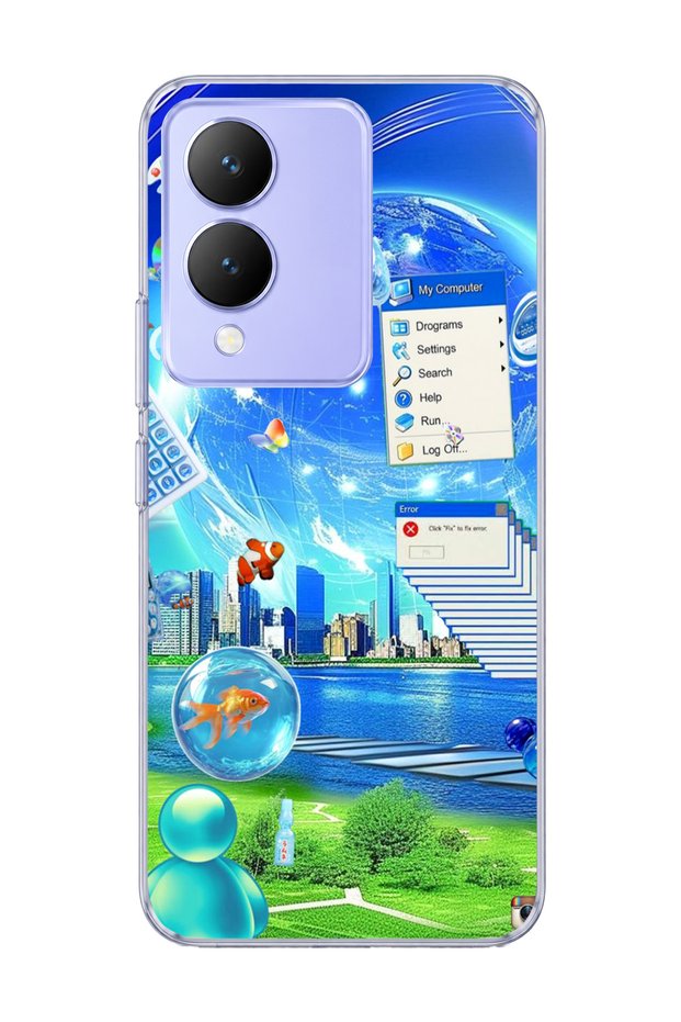 Vivo Y17S Compatible Jellyfish and City Printed Transparent Phone Case