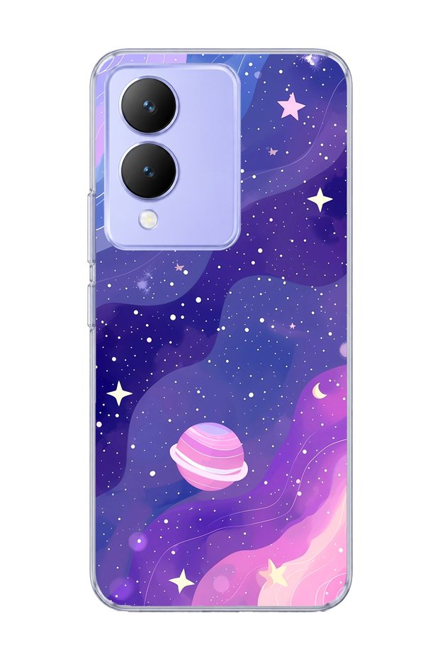 Vivo Y17S Compatible Purple Planet Star Printed Transparent Phone Case