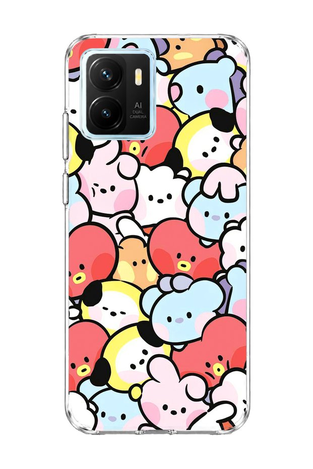 Vivo Y15S Compatible Cute Colorful Characters Printed Transparent Phone Case