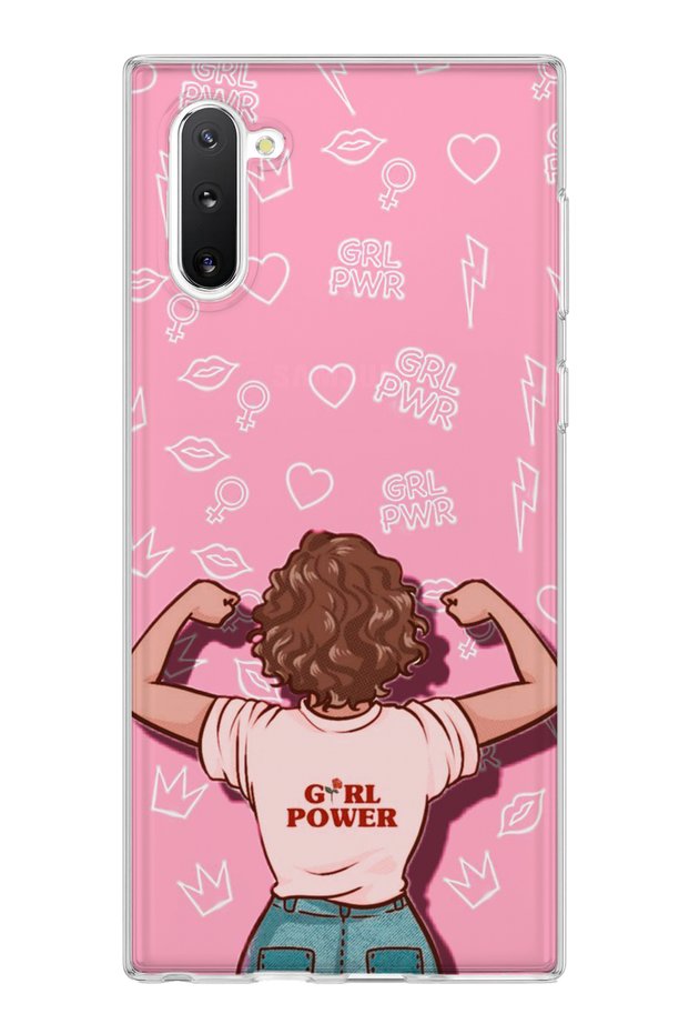 Samsung Galaxy Note 10 Compatible Strong Women's Pink Printed Transparent Phone Case