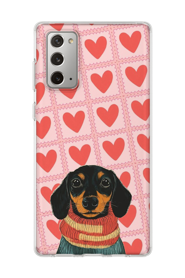 Samsung Galaxy Note 20 Compatible Sausage Dog Red Heart Printed Transparent Phone Case