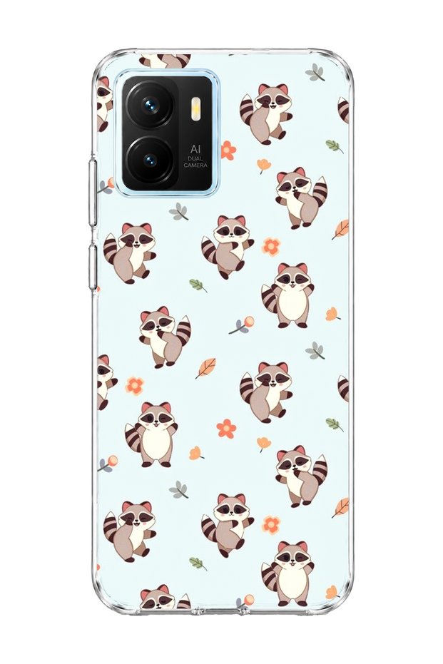 Vivo Y15S Compatible Cute Raccoon Printed Transparent Phone Case