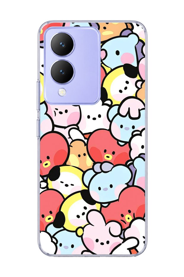 Vivo Y17S Compatible Cute Colorful Characters Printed Transparent Phone Case