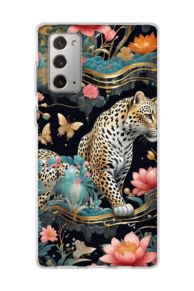Samsung Galaxy Note 20 Compatible Leopard Water Lily Printed Transparent Phone Case