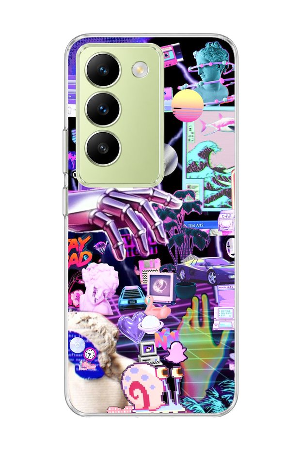 Vivo V30 Lite 4g Compatible Neon Purple Collage Printed Transparent Phone Case