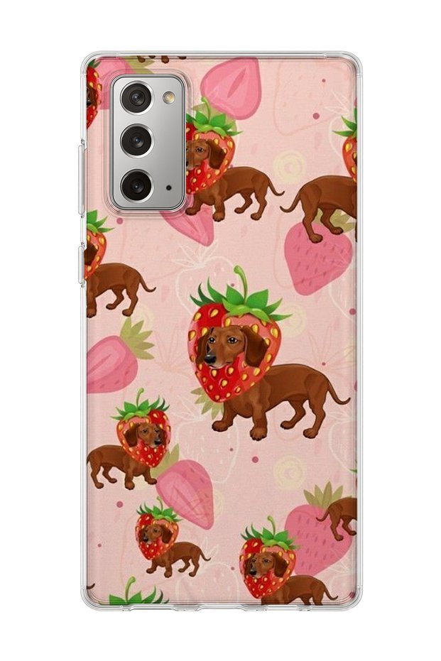 Samsung Galaxy Note 20 Compatible Strawberry Sausage Dog Printed Transparent Phone Case