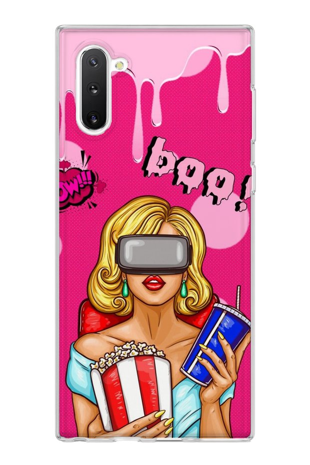 Samsung Galaxy Note 10 Compatible Blonde Woman Popcorn Printed Transparent Phone Case