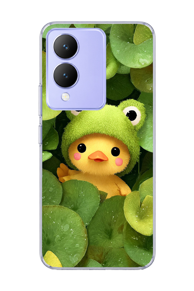 Vivo Y17S Compatible Transparent Phone Case with Frog Hat and Duck Print