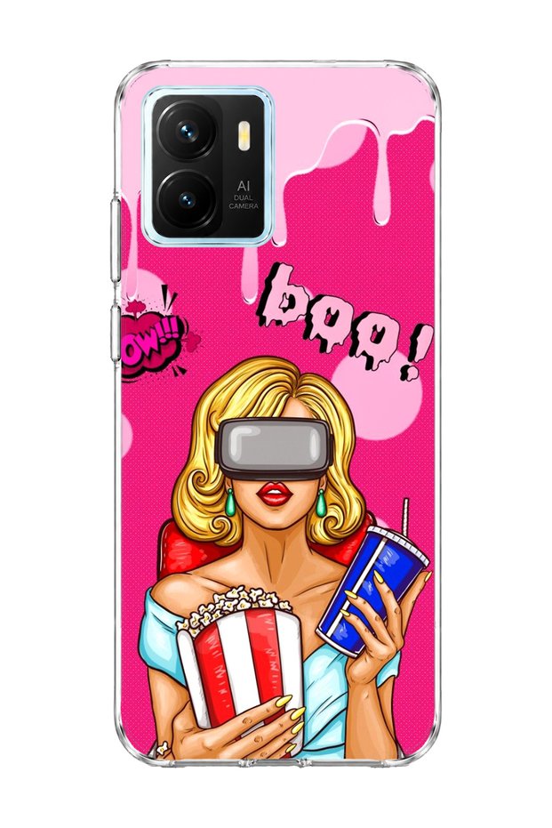 Vivo Y15S Compatible Blonde Woman Popcorn Printed Transparent Phone Case