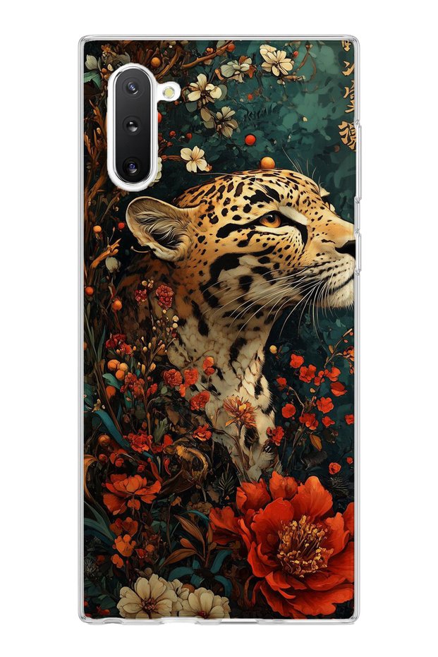 Samsung Galaxy Note 10 Compatible Leopard Red Flower Printed Transparent Phone Case