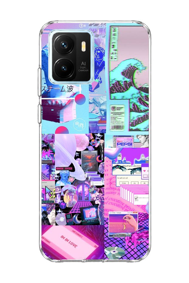 Vivo Y15S Compatible Neon Sculpture Wave Printed Transparent Phone Case